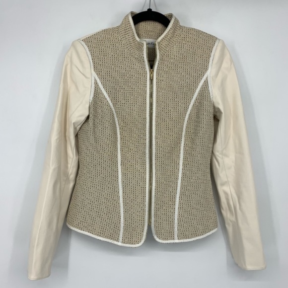 Calvin Klein Jackets & Blazers - 🌵 Calvin Klein Cream Faux Leather Tweed Jacket